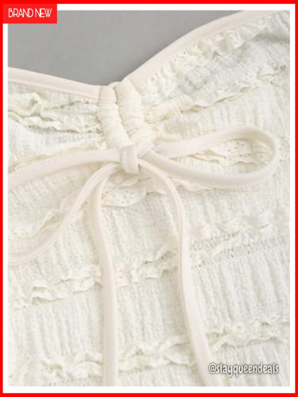 Y2K Babydoll Top Lace Trim Halter Neck Tie Front Strapless Peplum Tops Summer - Picture 4 of 5